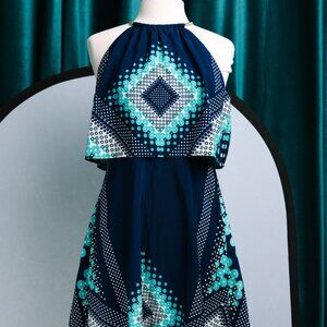 Jessica Simpson Geometric Print Halter Necklace Dress